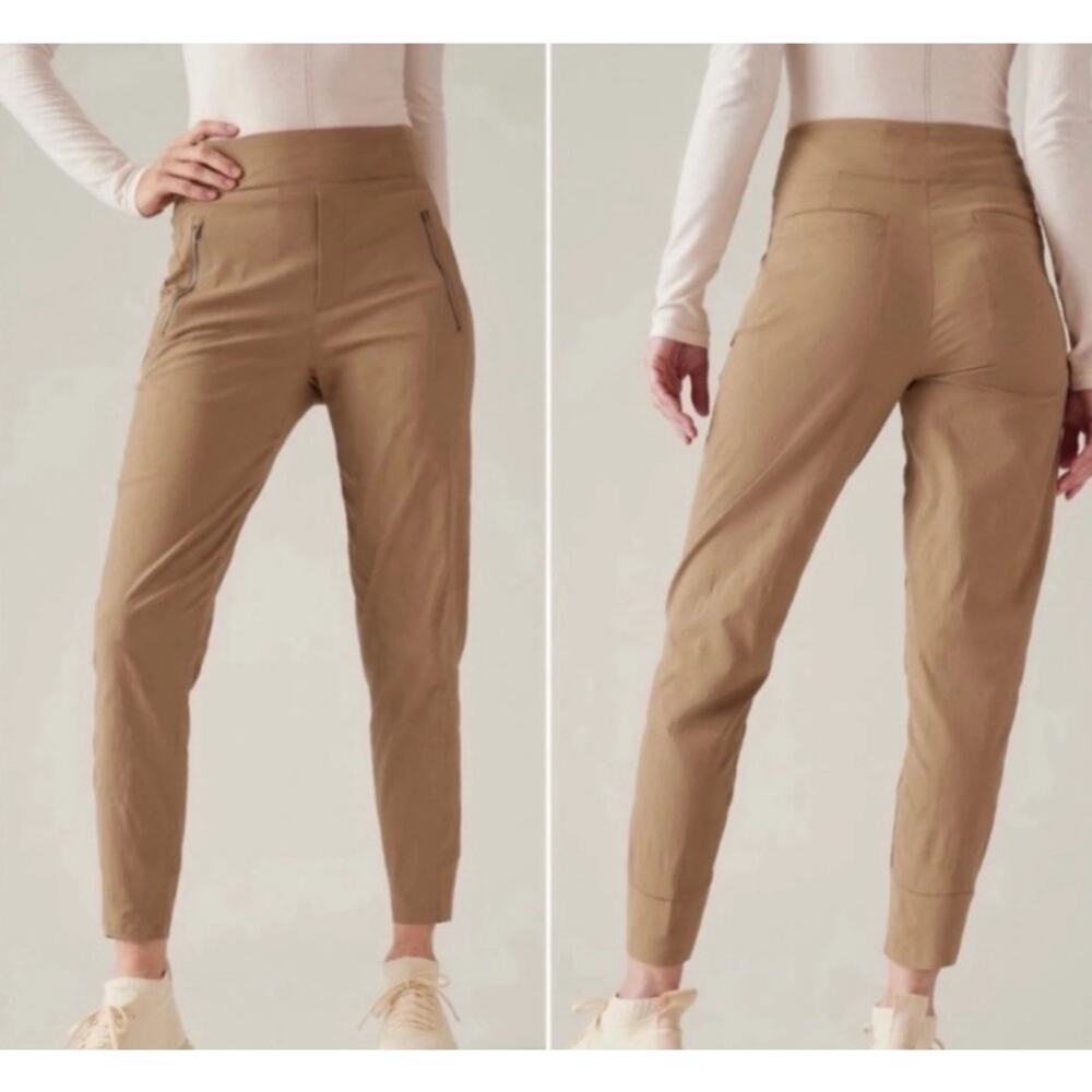 Athleta Trekkie North Jogger Pant Zip Pocket High Rise Brown Ankle Women Size 14